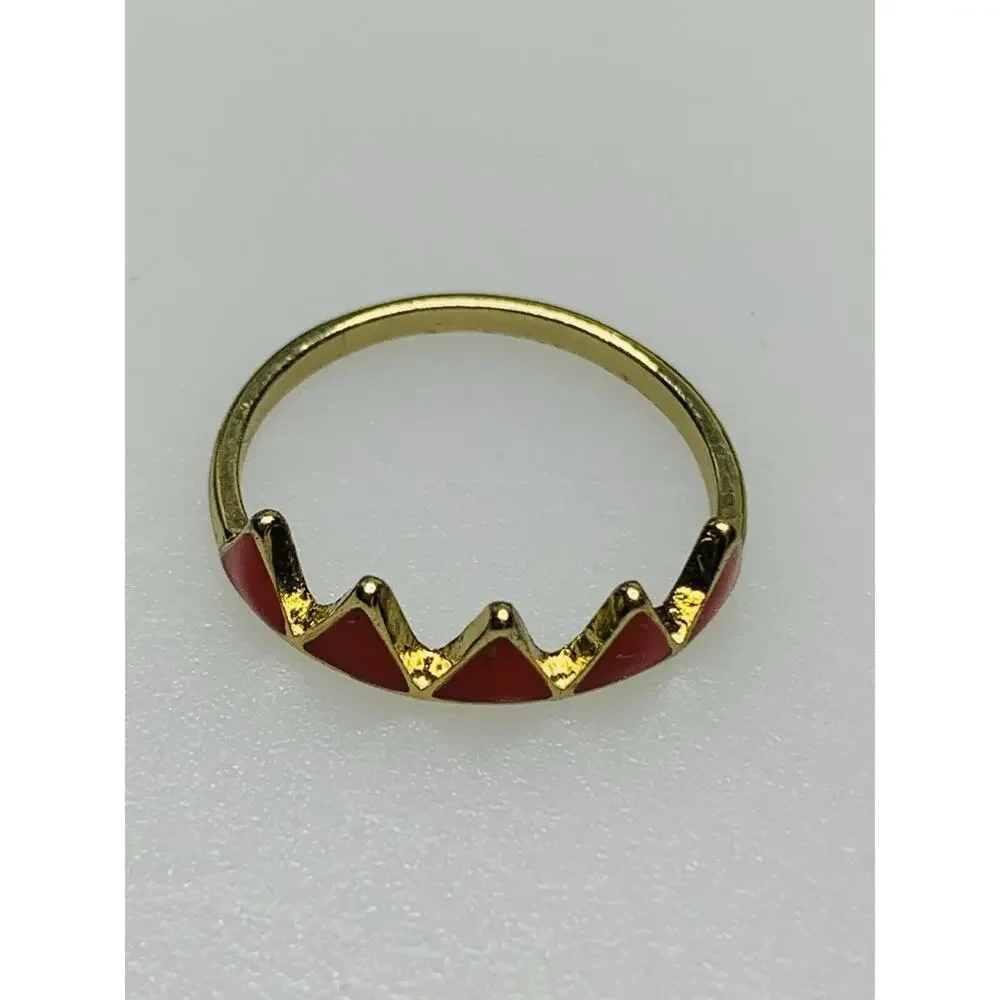 Set of 2 Gold Tone Rings with Orange Painted Design, Size 9